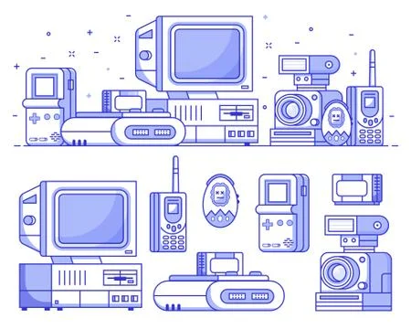 Vintage Tech and Electronic Devices Set Stock Illustration