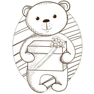 Vintage teddy bear with present Illustrazione stock