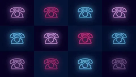 Vintage telephone pattern with pulsing neon colorful light Stock Footage 217423506