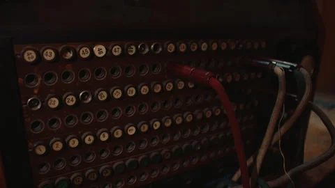 Vintage telephone switchboard patch panel with connected cables  Stock Footage 340490256