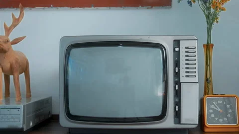 Vintage television with empty screen on home Stock Footage 212906903