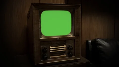 Vintage Television with Green Screen. Sepia Color.  Stock Footage 86871853