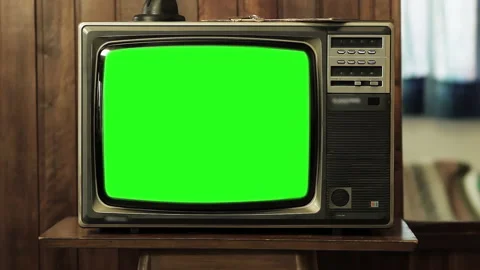 Vintage Television Set with Green Screen Background. Zoom In. 4K Resolution. Stock Footage