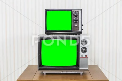 Vintage Television Stack With Chroma Key Green Screens