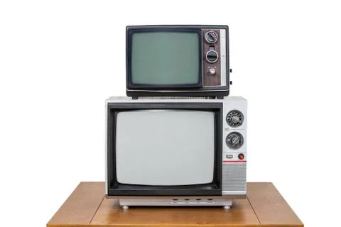 Vintage Television Stack Isolated on White Stock Photos