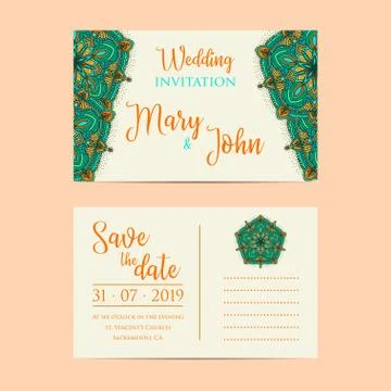 Vintage template design layout for Wedding invitation. Wedding invitation, th Stock Illustration