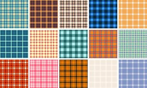 Vintage textile plaid pattern pack. Seamless vector tartan background suita.. Stock Illustration