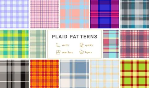 Vintage textile style plaid pattern collection. Seamless vector repeats suita Stock Illustration