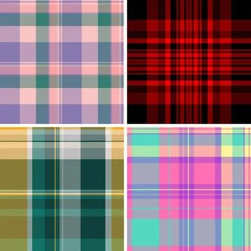 Vintage textile style plaid pattern collection. Seamless vector repeats suita Stock Illustration