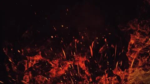 Vintage texture of burn fire with particles embers. Flames on isolated black  Stock Illustration
