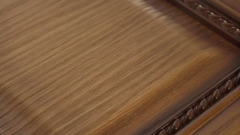 Vintage textured solid wood kitchen door facade close-up revolves in a circle Stock Footage 226413988