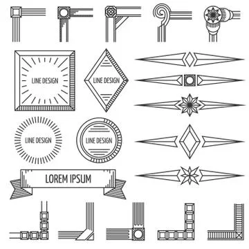 Vintage thin line geometric vector shapes frames corners イラスト素材