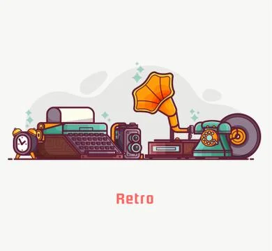 Vintage Things and Objects Flea Market Banner Stock Illustration