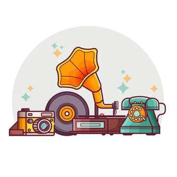 Vintage Things and Objects Flea Market Banner Illustrazione stock