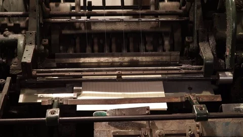 Vintage thread book sewing machine work – how to print book in old style technol Stock Footage 82728543