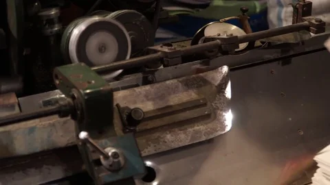 Vintage thread book sewing machine work – how to print book in old style technol Stock Footage 82729119