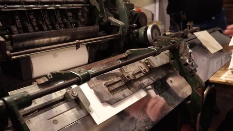 Vintage thread book sewing machine work – how to print book in old style technol Stock Footage 82729320