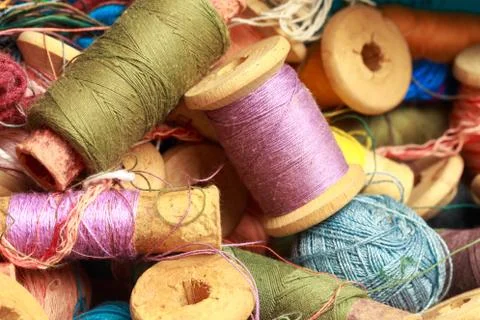 Vintage thread spools isolated on a white 写真素材