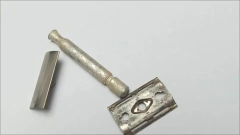 Vintage Three Piece Double Edge Safety Razor Components Stock Footage 336472837