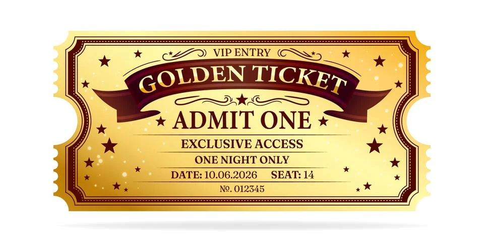 Vintage tickets vector template. Vector golden tickets isolated on backgound. Stock Illustration