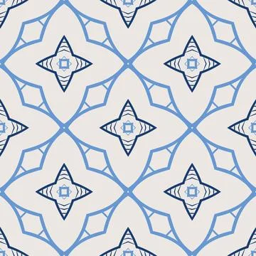 Vintage tile pattern. Seamless blue and white background with flower design Stock Illustration