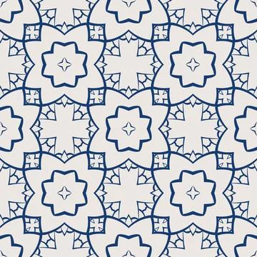 Vintage tile pattern. Seamless blue and white background with flower design Stock Illustration