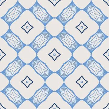 Vintage tile pattern. Seamless blue and white background with flower design Stock Illustration