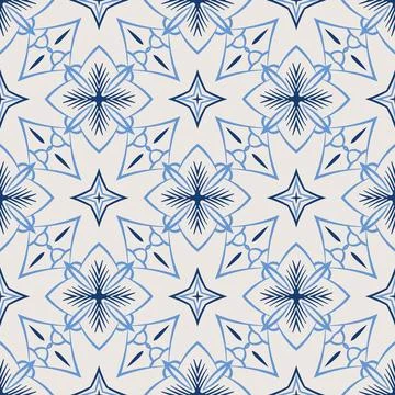 Vintage tile pattern. Seamless blue and white background with flower design Stock Illustration