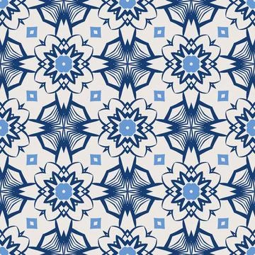 Vintage tile pattern. Seamless blue and white background with flower design イラスト素材