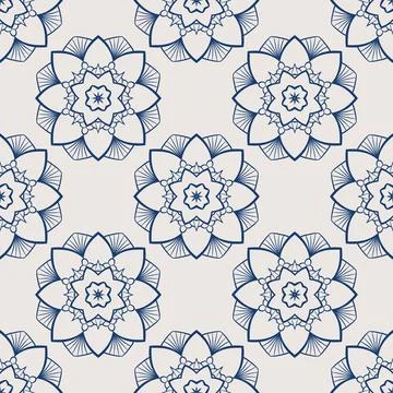 Vintage tile pattern. Seamless blue and white background with flower design Stock Illustration