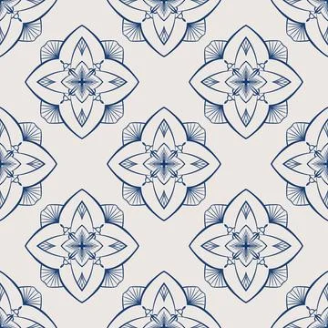 Vintage tile pattern. Seamless blue and white background with flower design Stock Illustration