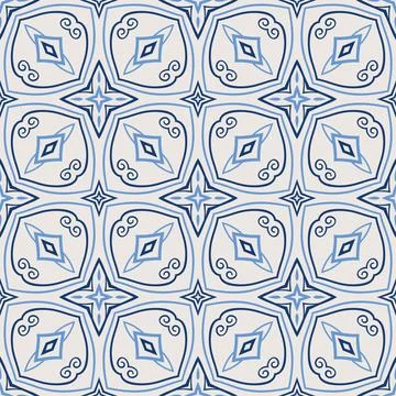 Vintage tile pattern. Seamless blue and white background with flower design Stock Illustration