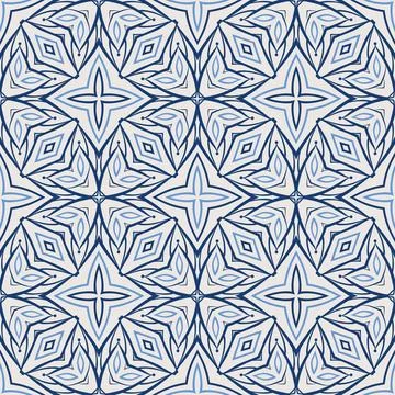 Vintage tile pattern. Seamless blue and white background with flower design Illustrazione stock