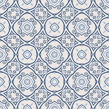 Vintage tile pattern. Seamless blue and white background with flower design Stock Illustration