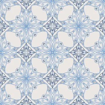 Vintage tile pattern. Seamless blue and white background with flower design Stock Illustration