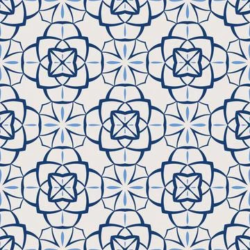 Vintage tile pattern. Seamless blue and white background with flower design Stock Illustration