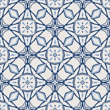 Vintage tile pattern. Seamless blue and white background with flower design Stock Illustration