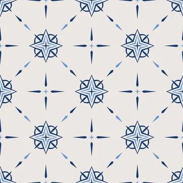 Vintage tile pattern. Seamless blue and white background with flower design Stock Illustration