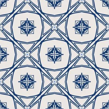 Vintage tile pattern. Seamless blue and white background with flower design Stock Illustration