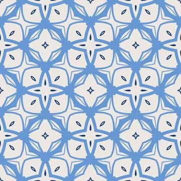 Vintage tile pattern. Seamless blue and white background with flower design Stock Illustration