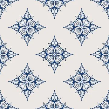 Vintage tile pattern. Seamless blue and white background with flower design Stock Illustration
