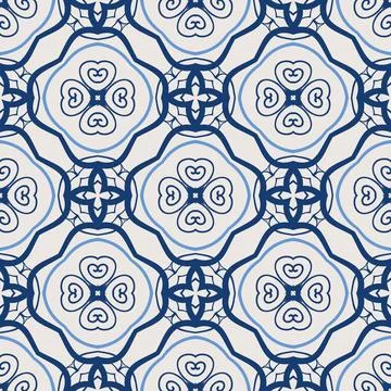 Vintage tile pattern. Seamless blue and white background with flower design Stock Illustration