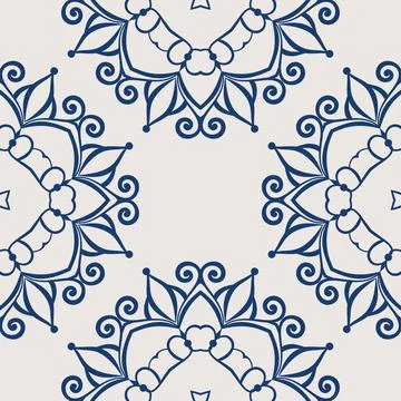 Vintage tile pattern. Seamless blue and white background with flower design Stock Illustration