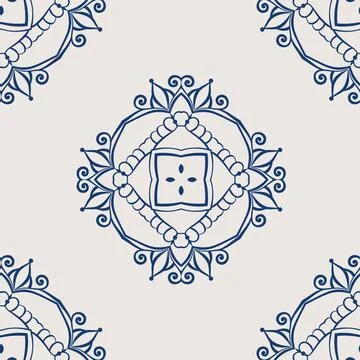 Vintage tile pattern. Seamless blue and white background with flower design Stock Illustration