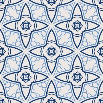Vintage tile pattern. Seamless blue and white background with flower design Illustrazione stock
