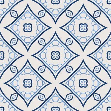 Vintage tile pattern. Seamless blue and white background with flower design Stock Illustration