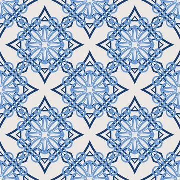 Vintage tile pattern. Seamless blue and white background with flower design Stock Illustration