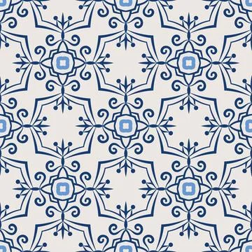 Vintage tile pattern. Seamless blue and white background with flower design Illustrazione stock