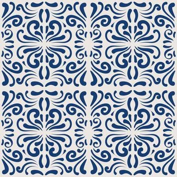 Vintage tile pattern. Seamless blue and white background with flower design Stock Illustration
