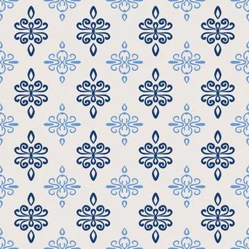 Vintage tile pattern. Seamless blue and white background with flower design Stock Illustration